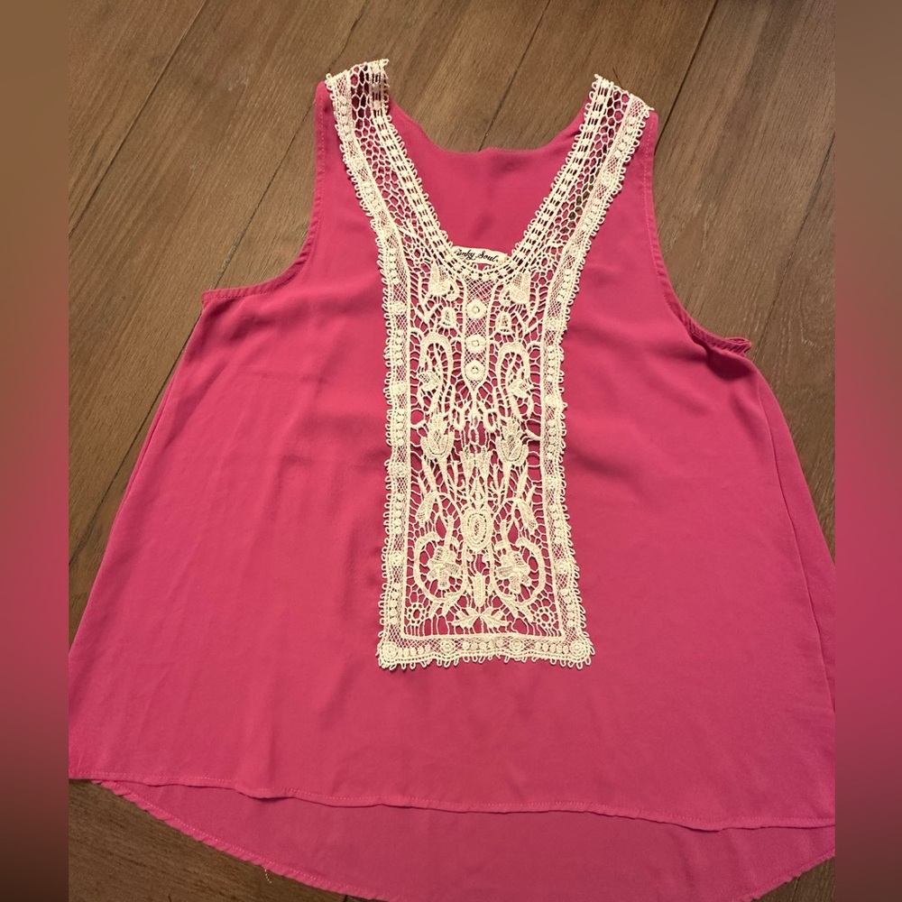Pink Asymmetrical Embellished Sleeveless Tank Top